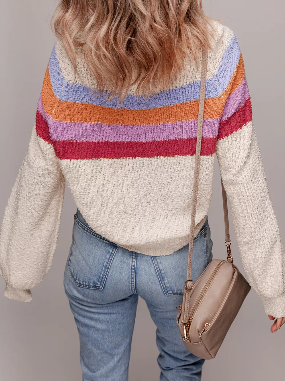 Striped Color Block Loose Sleeve Sweater, image 8