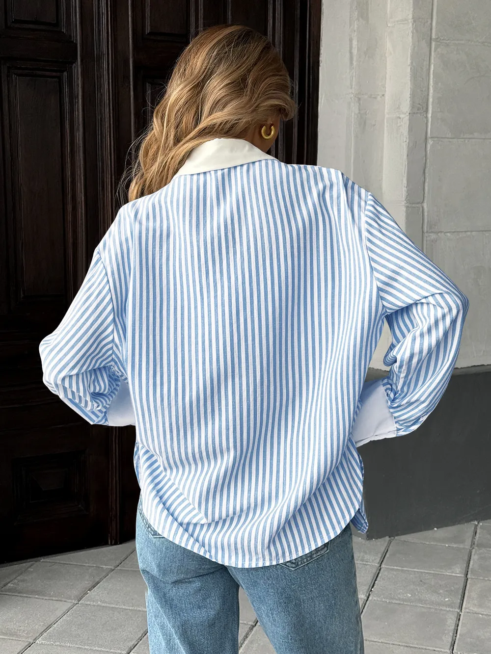 Striped Oversized Button-Up Shirt, image 9