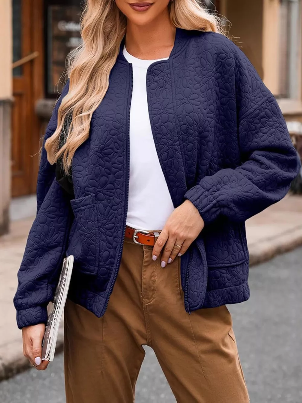 Full Size Floral Quilted Zip Up Jacket Plus Size, image 15