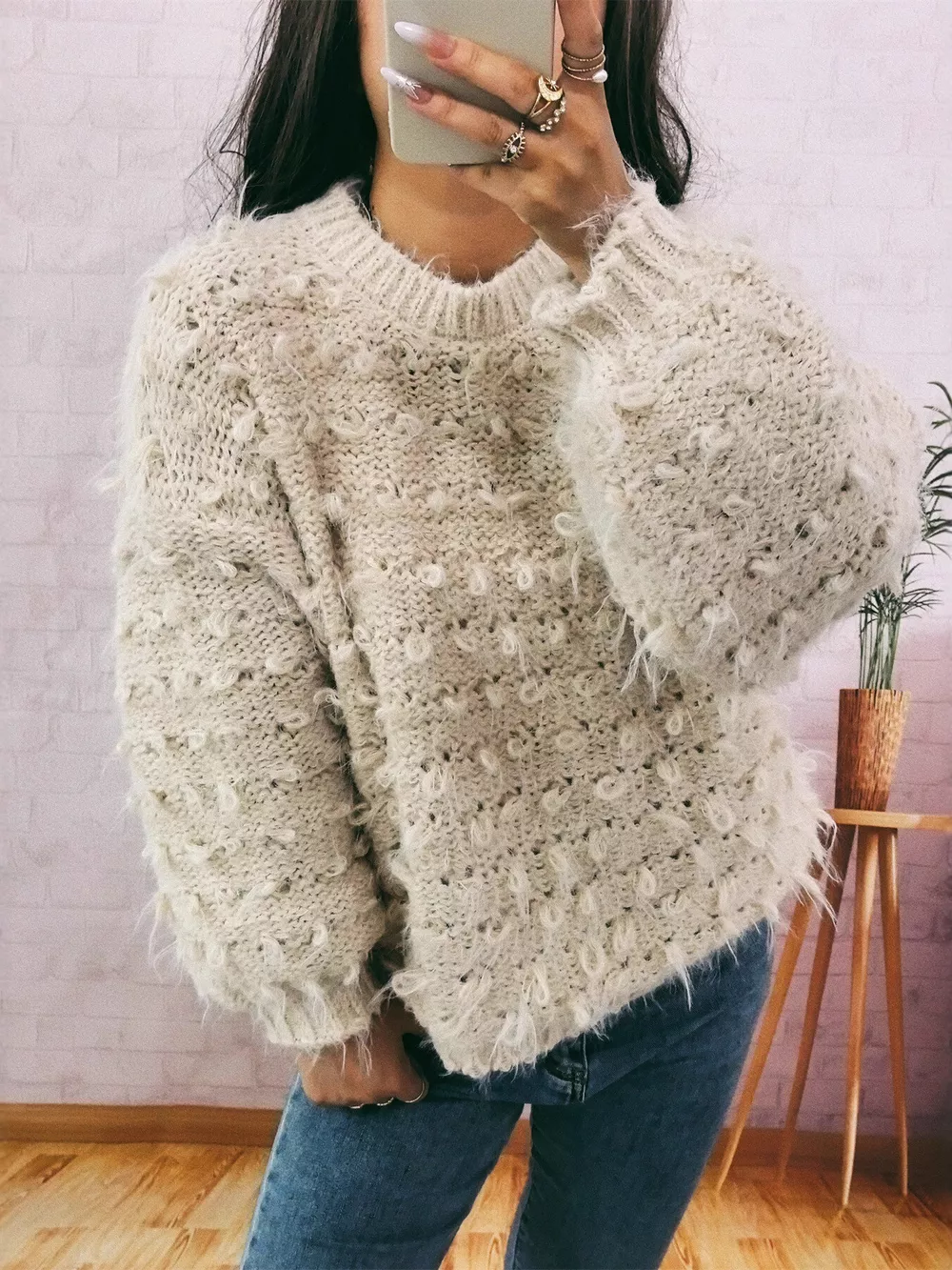 Chunky Round Neck Long Sleeve Sweater, image 3