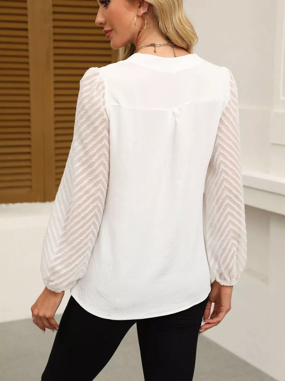 Notched Balloon Sleeve Blouse, image 4