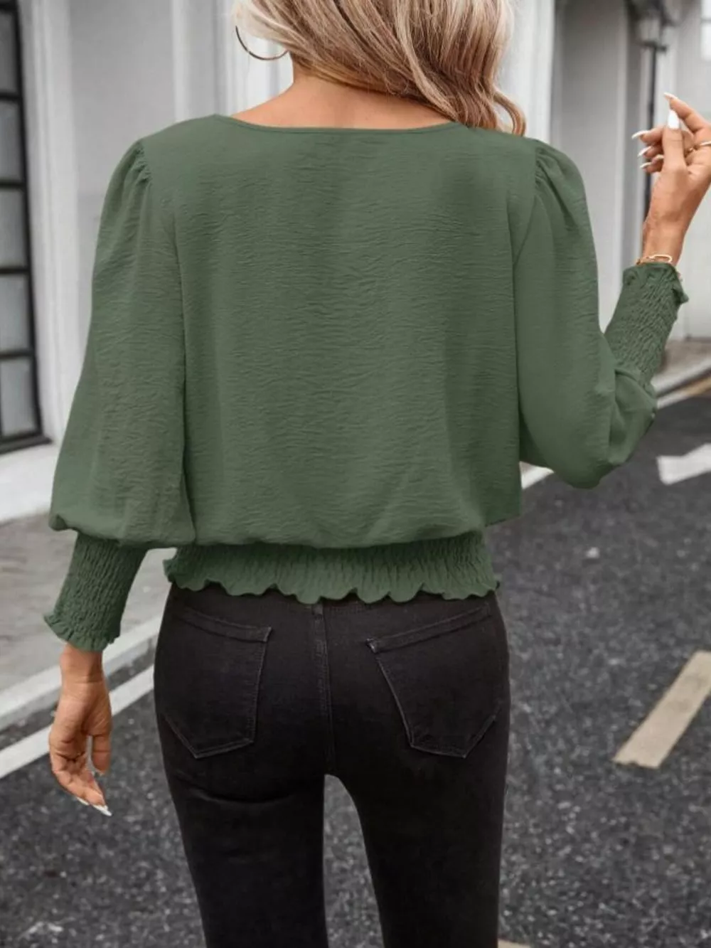 Puff Sleeve Smocked Blouse, image 10
