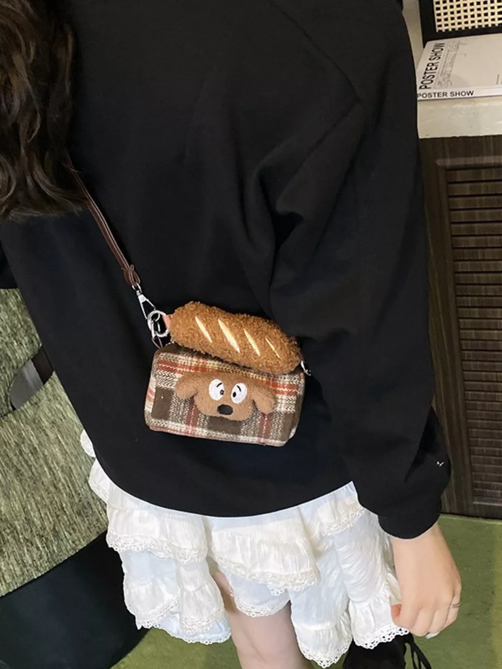 Plaid Pattern Plush Trim Crossbody Bag, image 5