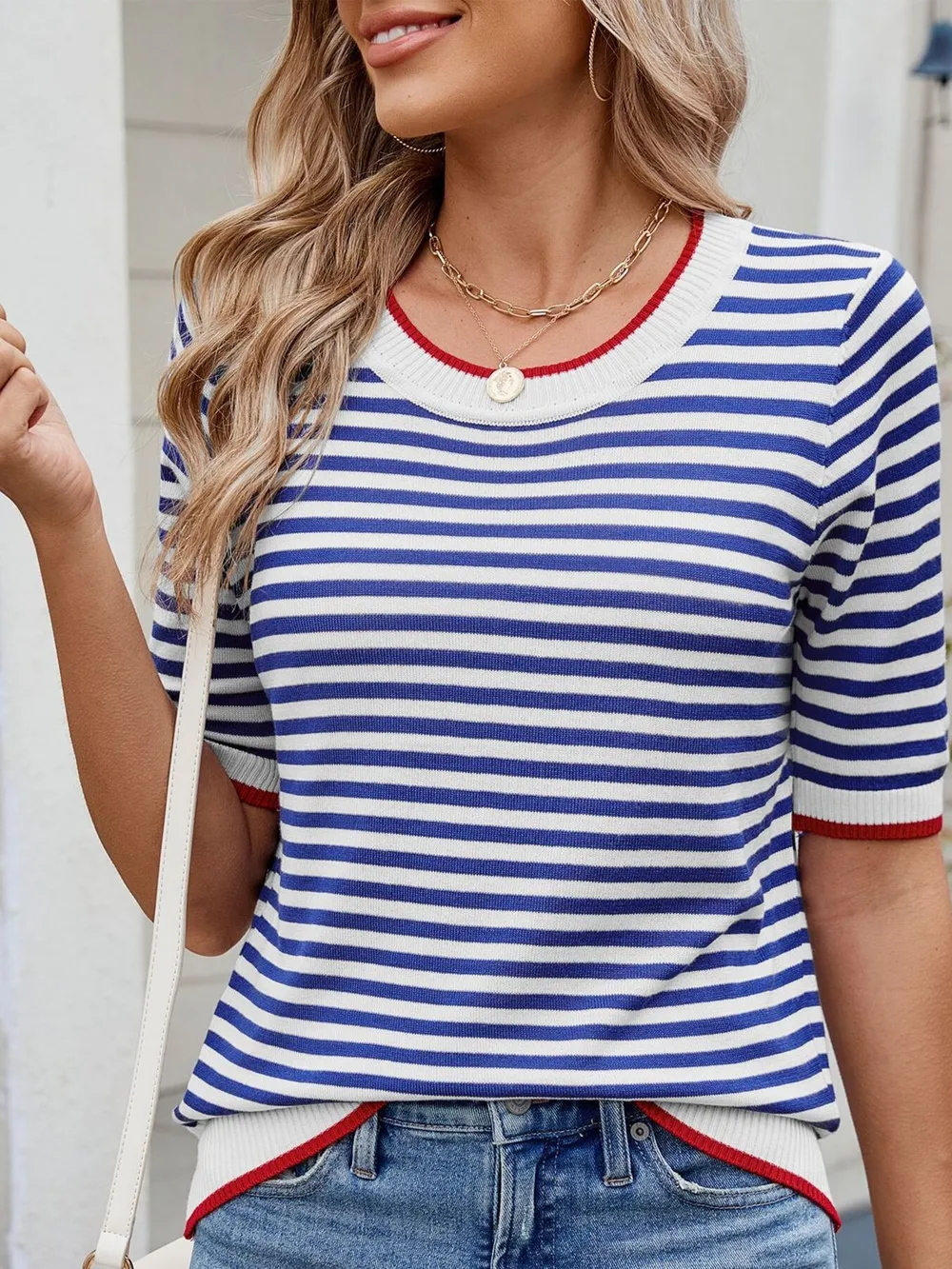 Striped Casual T-Shirt with Contrast Trim, image 26