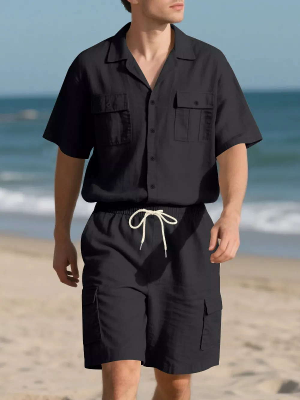 Men's Full Size Button Up Shirt and Shorts Set Plus Size, image 8