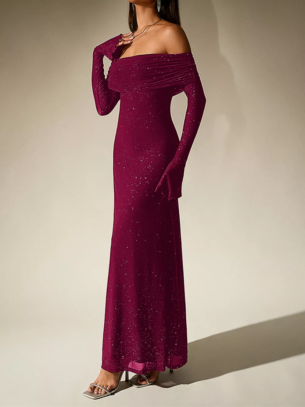 Glitter Off-Shoulder Maxi Dress, image 26