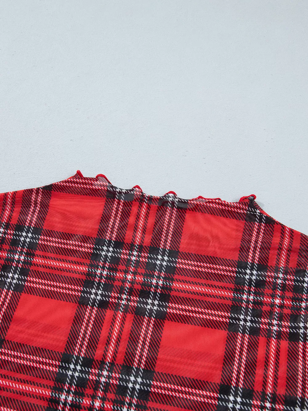 Sheer Plaid Mock Neck Long Sleeve Blouse, image 8