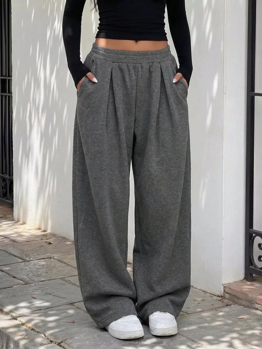 Elastic Waist Wide-Leg Sweatpants, image 10