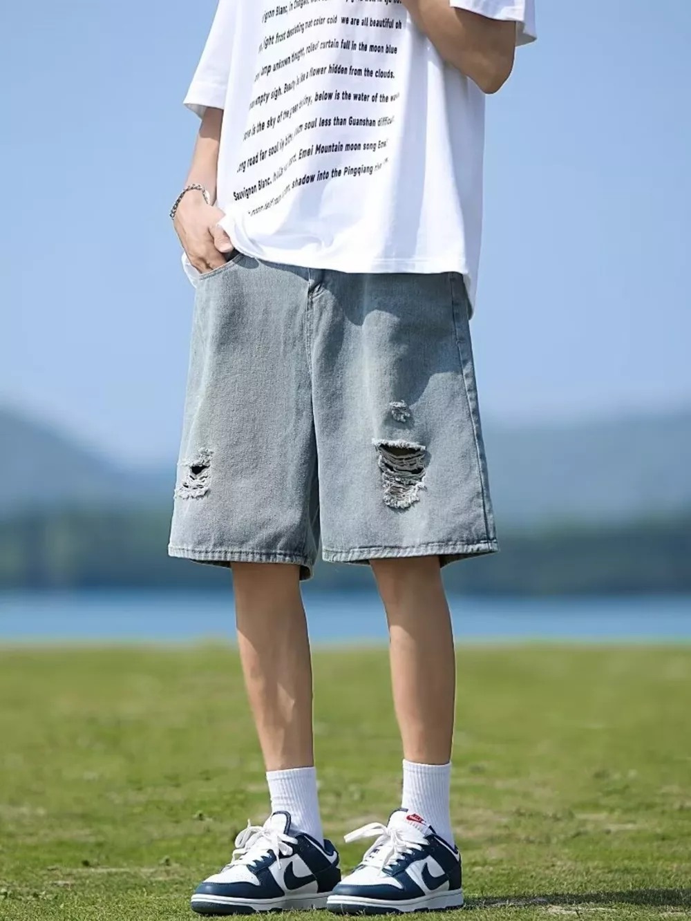 Men's Full Size Casual Loose Fit Ripped Denim Shorts Plus Size, image 3