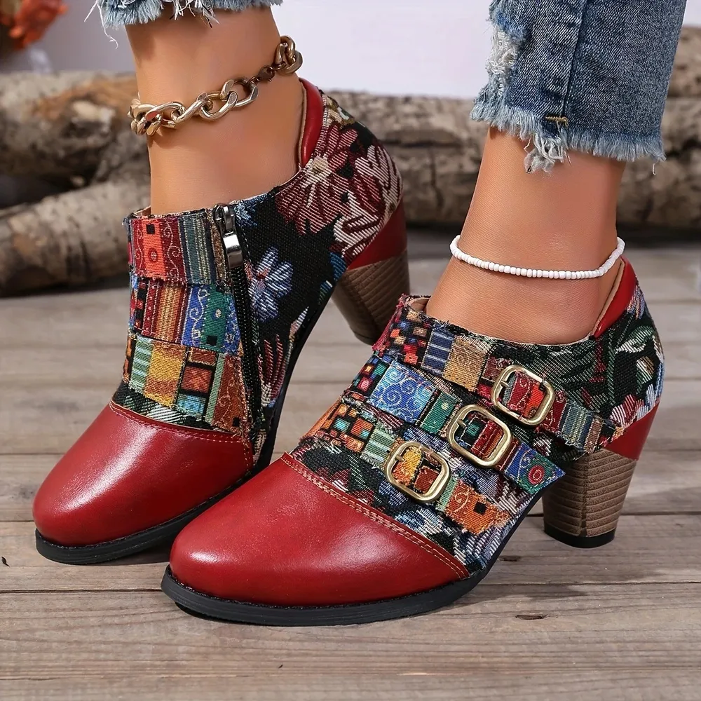 Vintage Bohemian Patchwork Ankle Boots, image 2