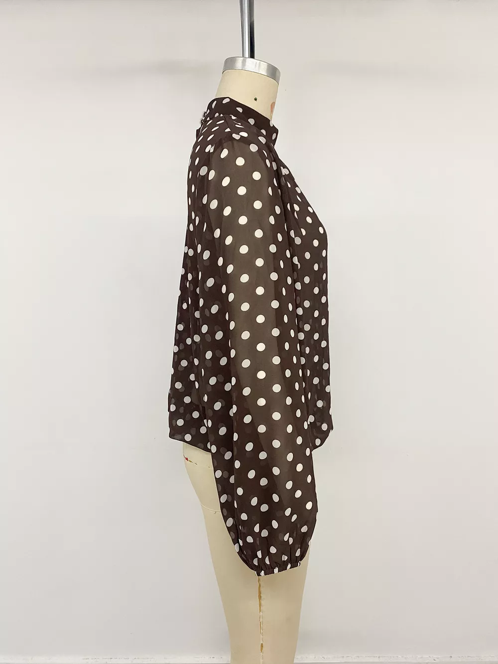 Polka Dot Mock Neck Long Sleeve Blouse, image 19