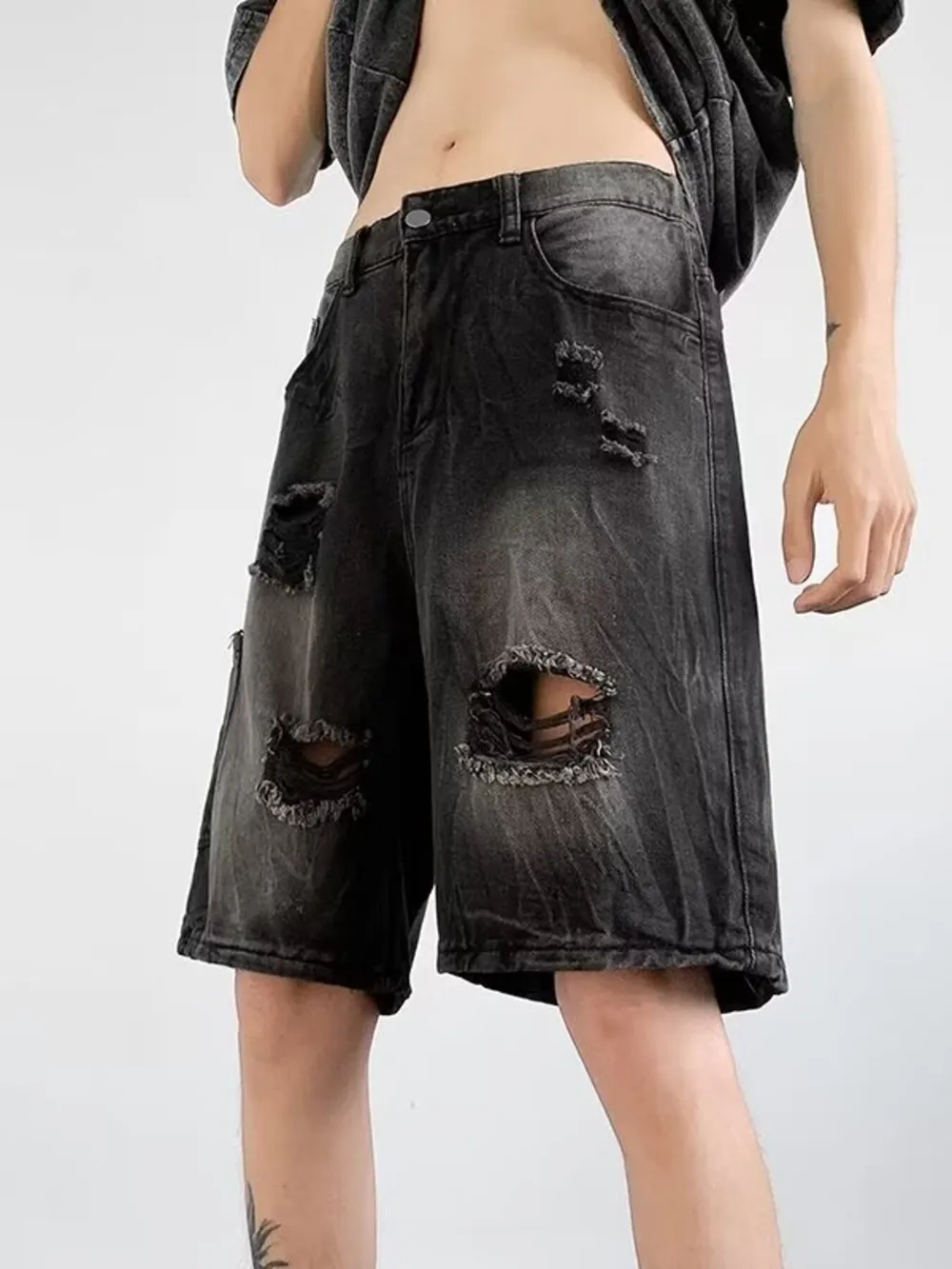 Men's Plus Size Distressed Wide Leg Denim Shorts, image 5