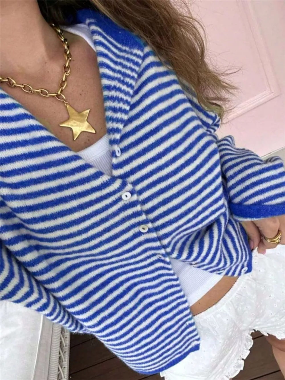 Striped Knit Button Up Cardigan, image 8