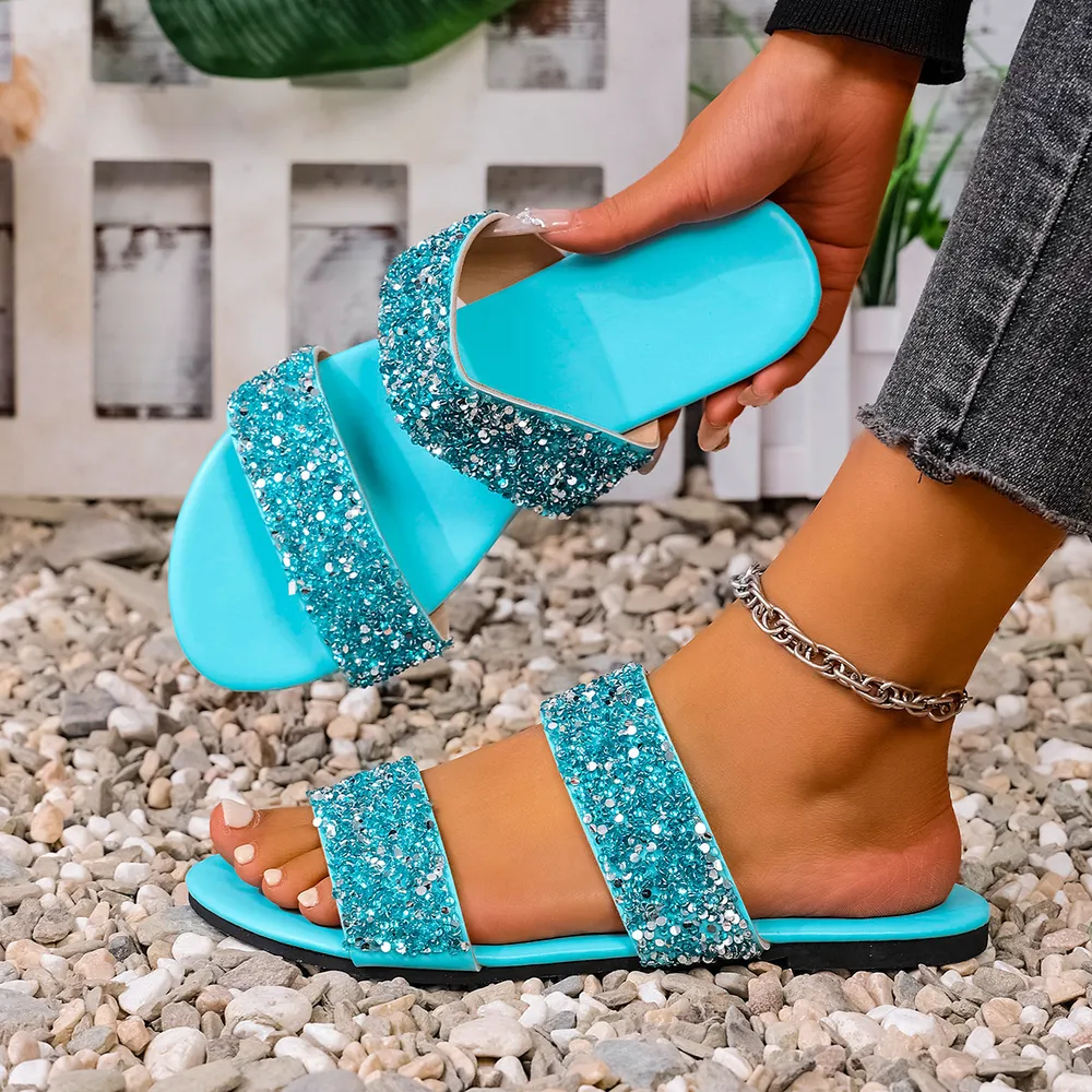 Sequin Open Toe Flats Sandals, image 5
