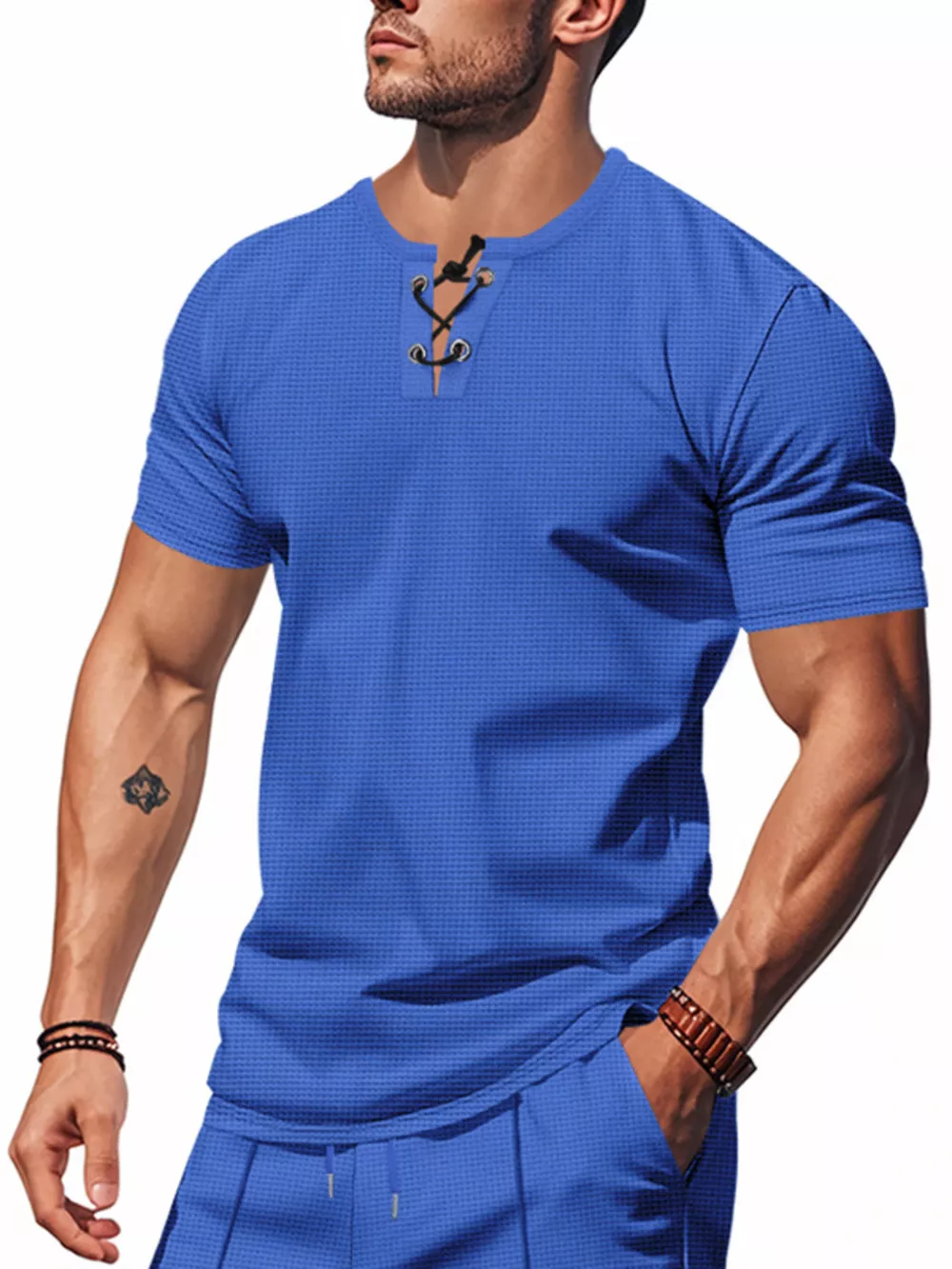 Men's Full Size Lace-Up Neck T-Shirt Plus Size, image 6