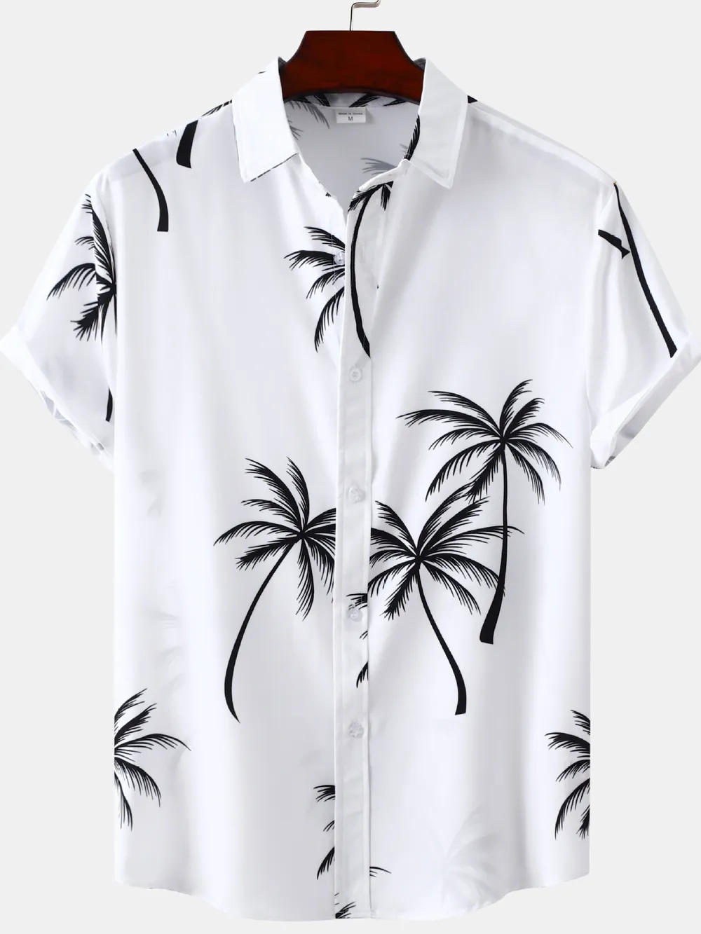 Men's Plus Size Tropical Palm Print Short Sleeve Button Down Shirt, image 3