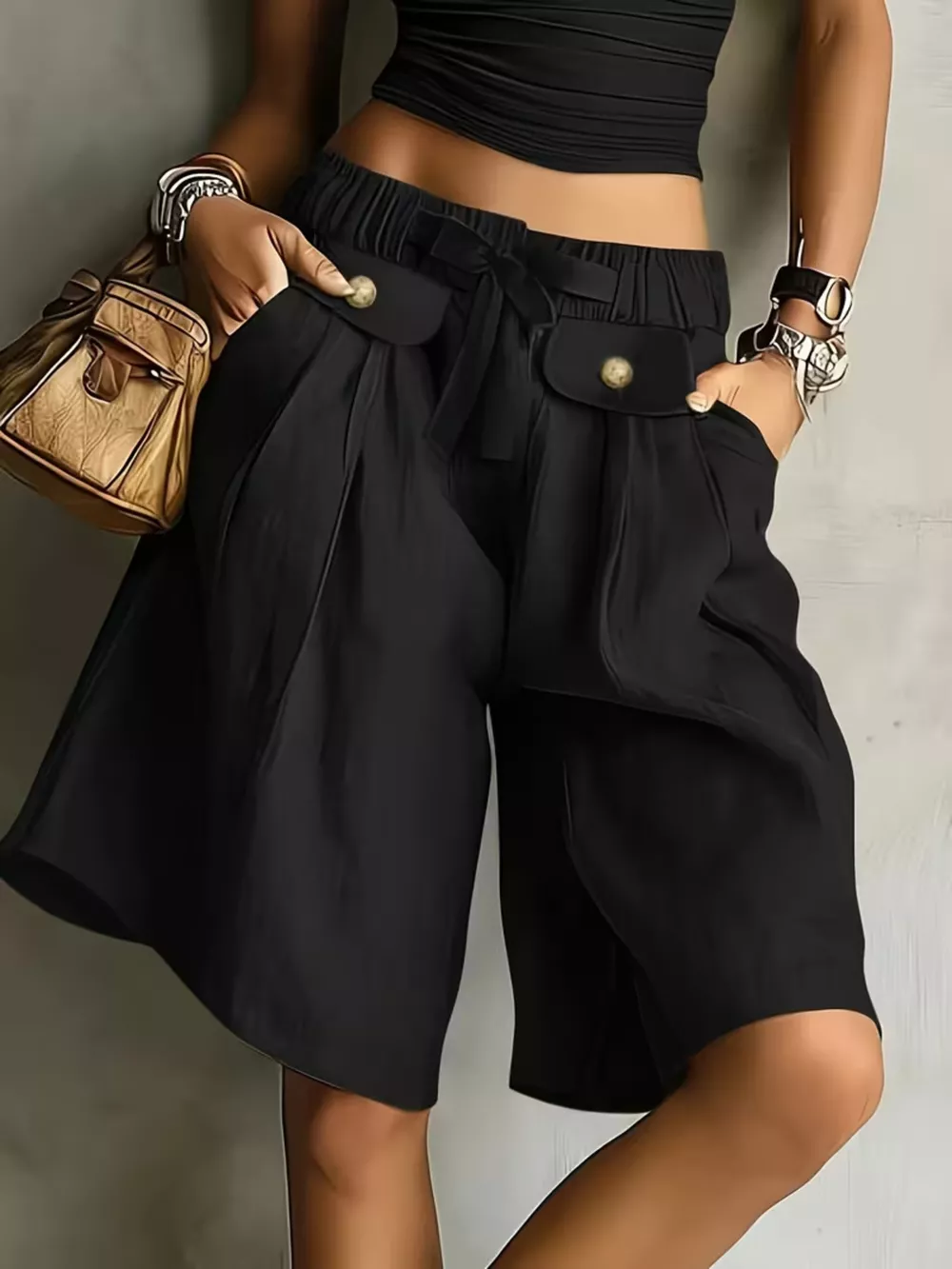 High-Waisted Drawstring Shorts, image 5