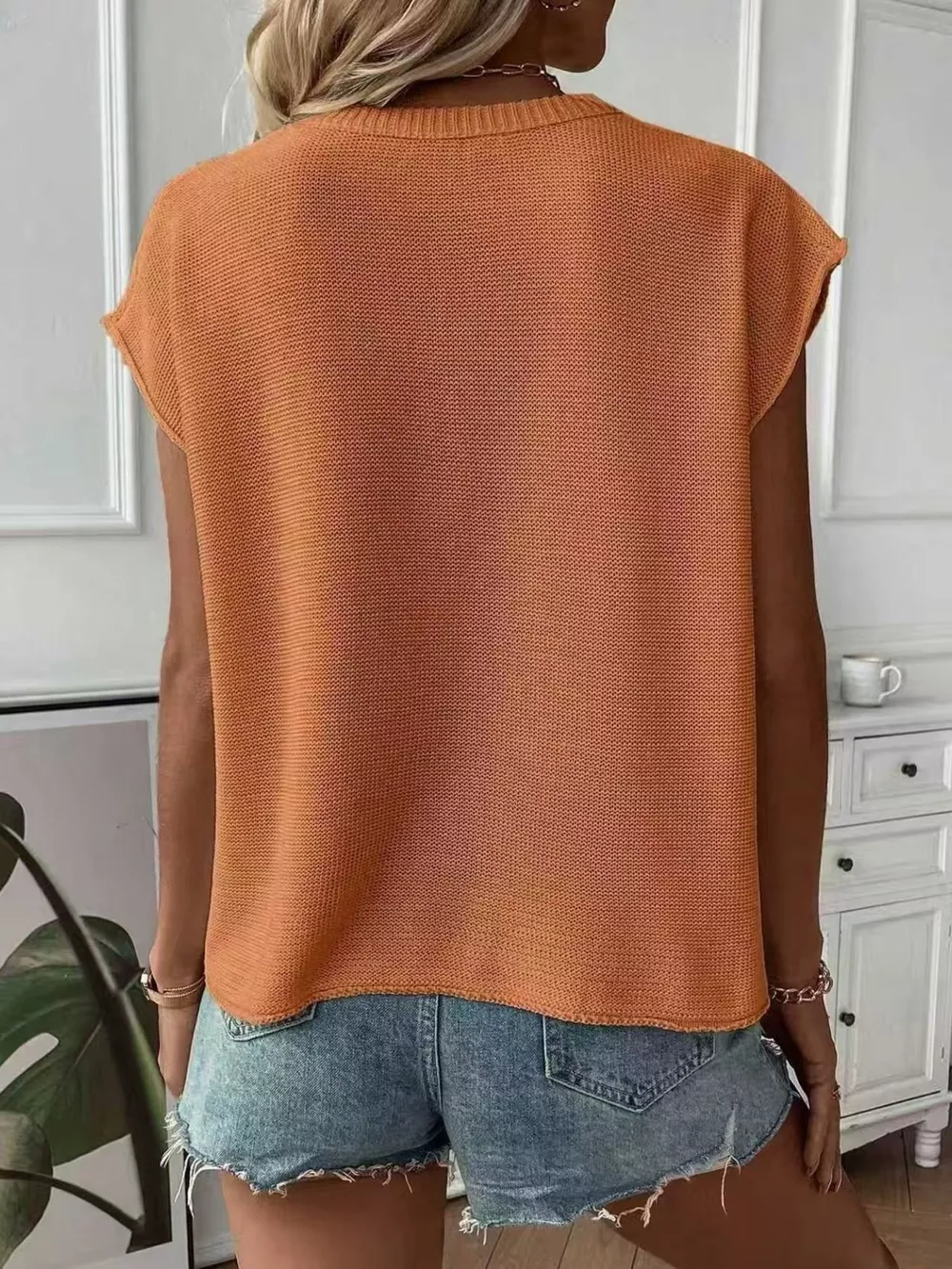 Full Size Seam Detail V-Neck Sweater Vest Plus Size, image 4