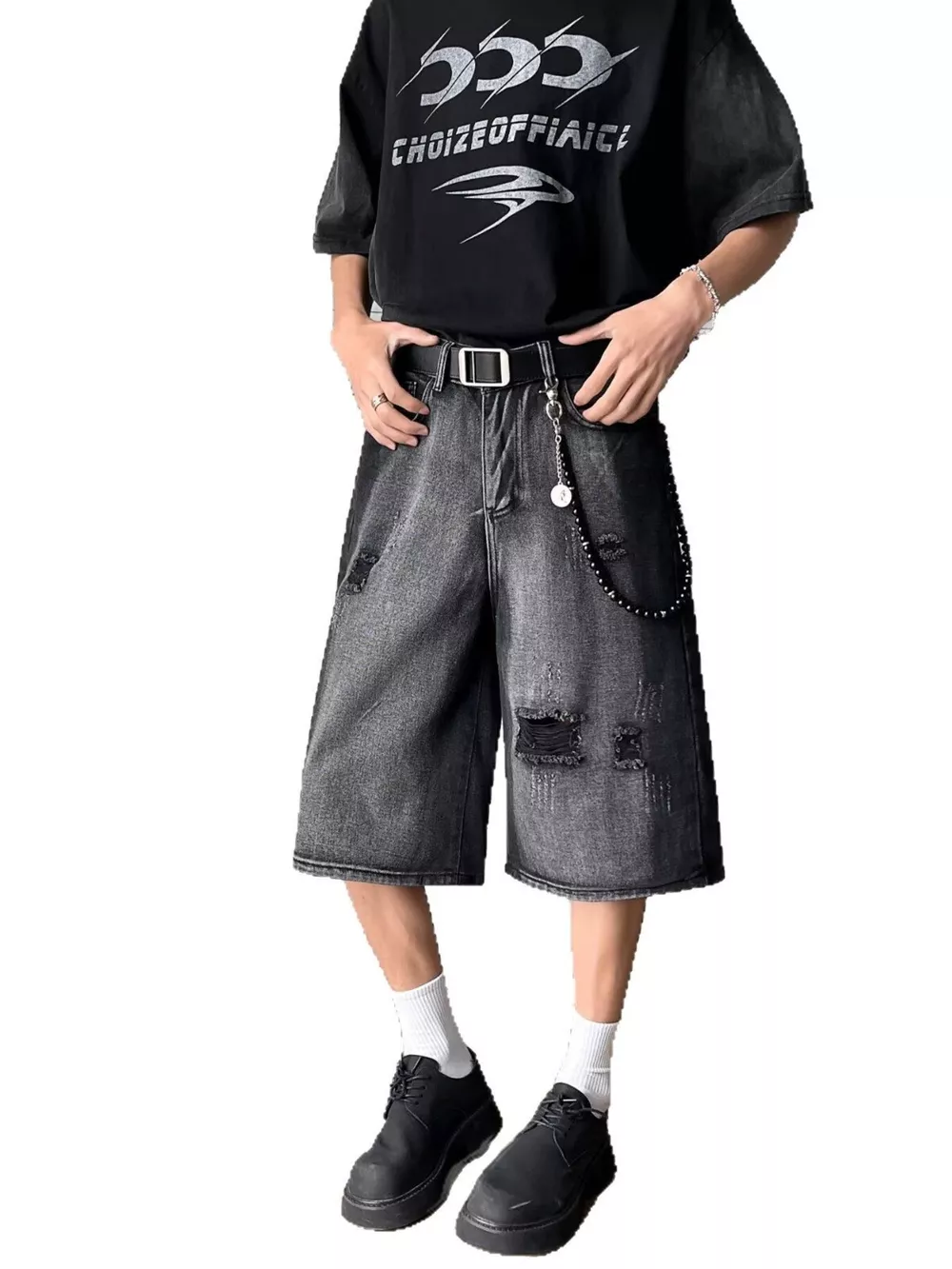 Men's Full Size Distressed Wide Leg Denim Shorts Plus Size, image 7