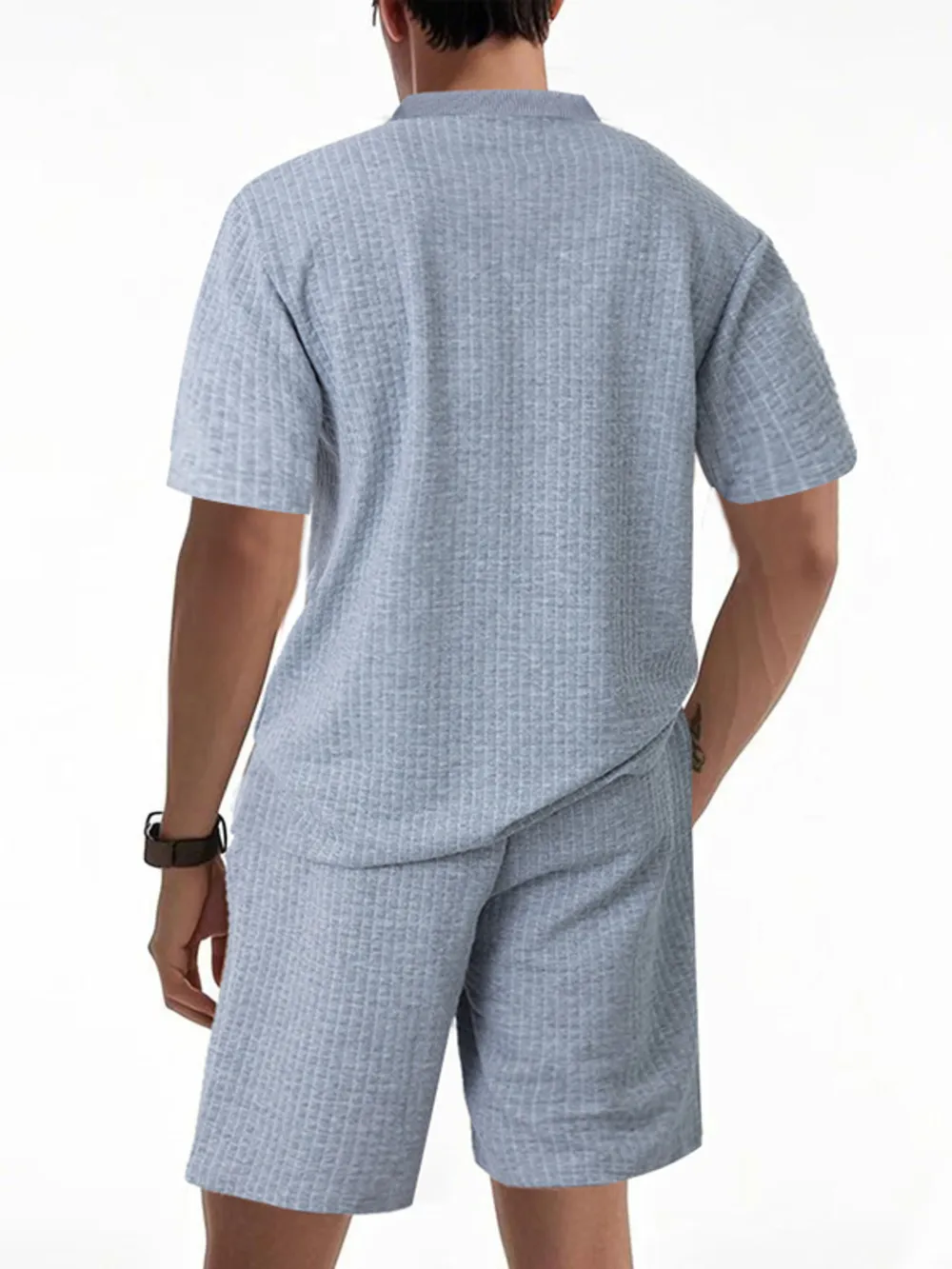Men's Full Size Textured Round Neck Top and Shorts Set Plus SIze, image 15