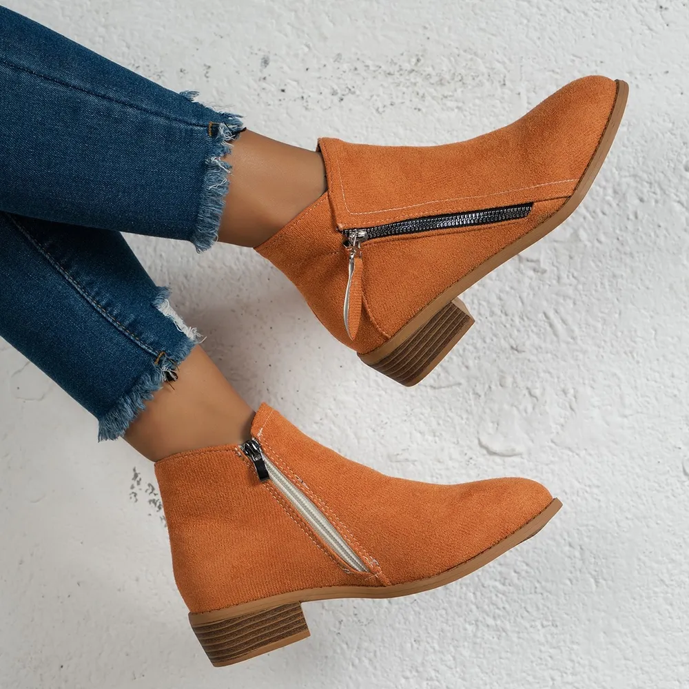 Side Zip Ankle Boots with Block Heel, image 14