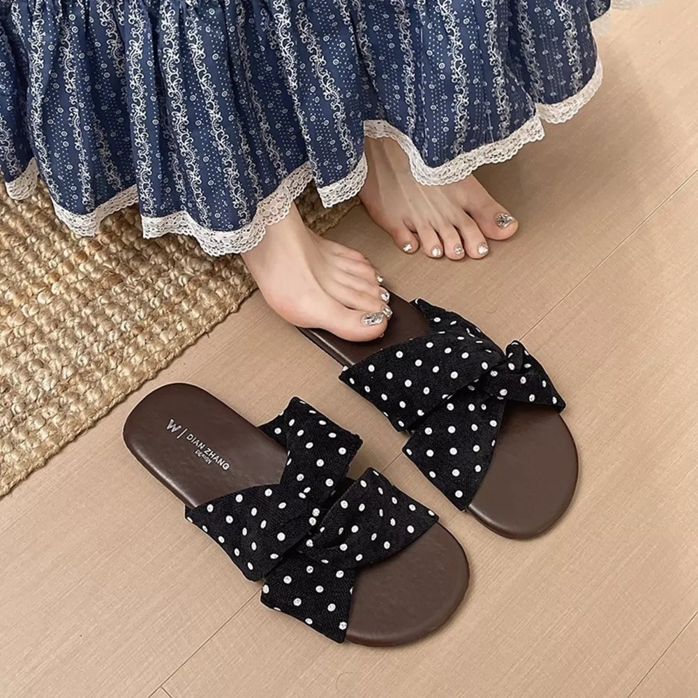 Bow-Knot Polka Dot Flat Sandals, image 3