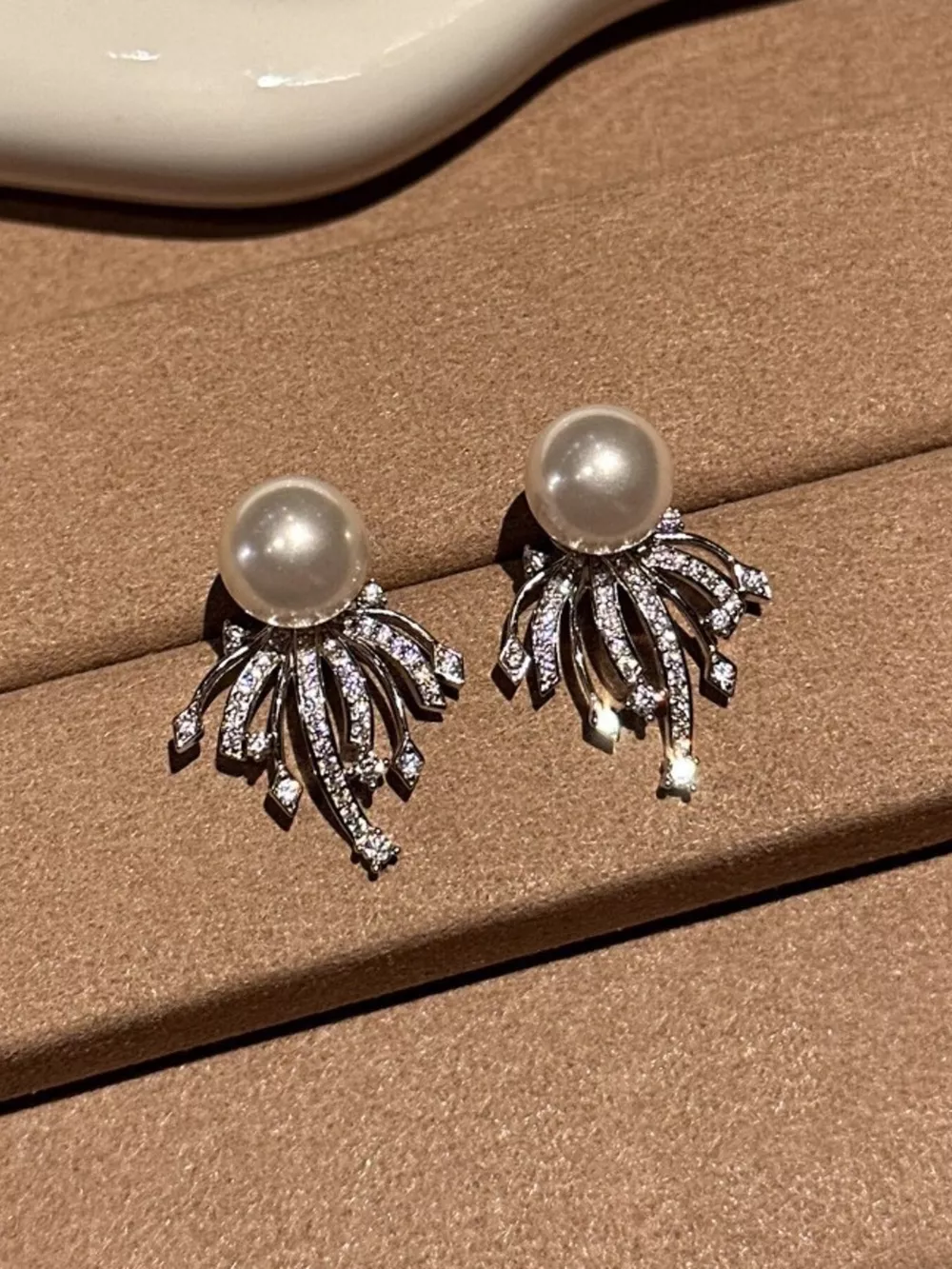 925 Sterling Silver Zircon Pearl Earrings, image 3