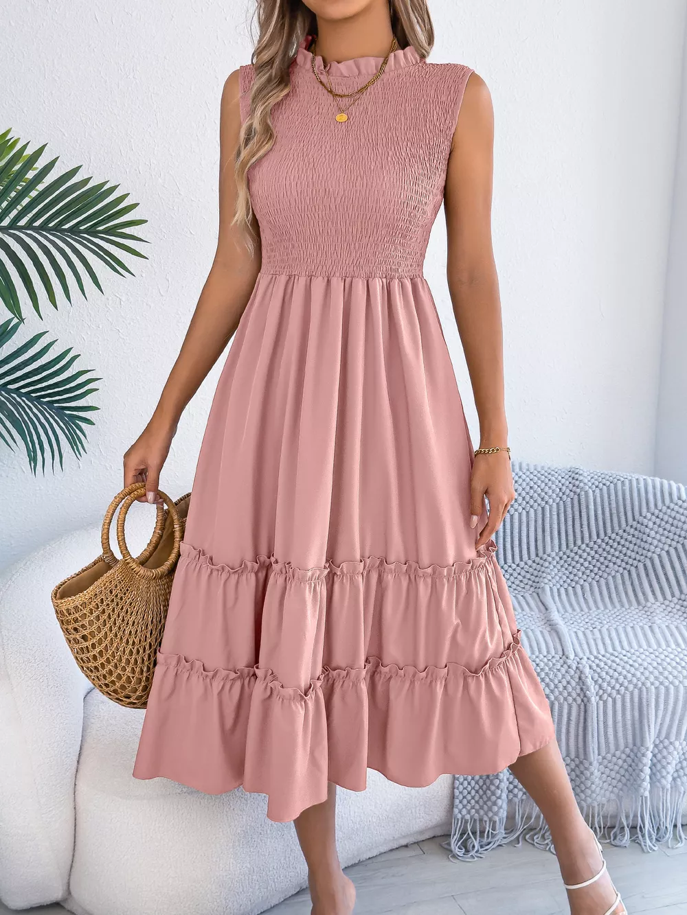 Smocked Sleeveless Tiered Dress, image 29
