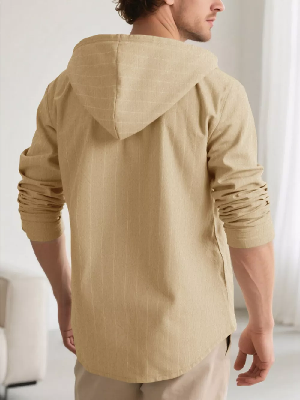 Men's Full Size Drawstring Hooded Button Up Shirt Plus Size, image 5
