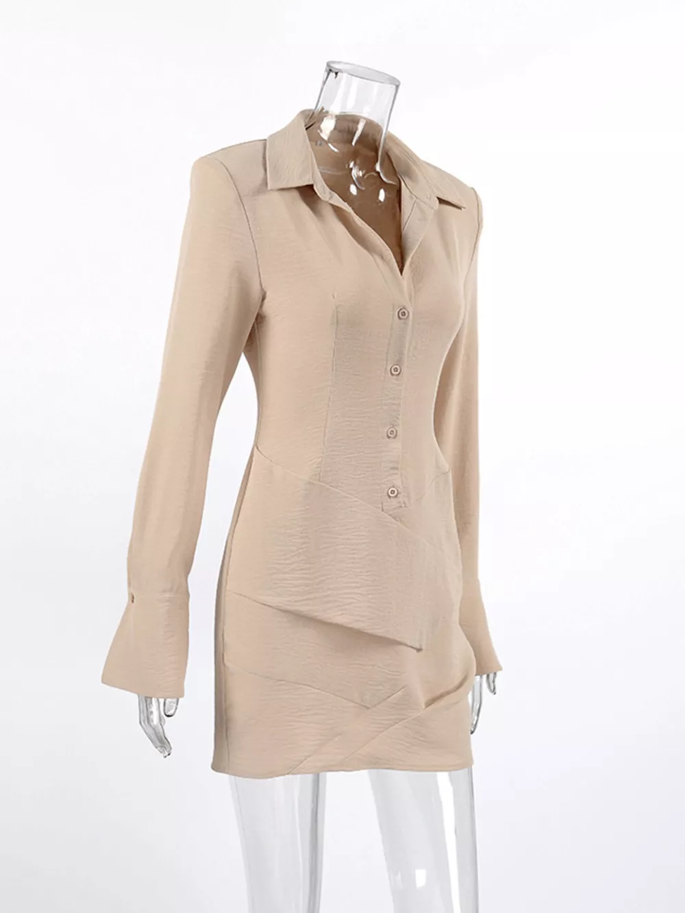 Button Front Long Sleeve Shirt Dress, image 7