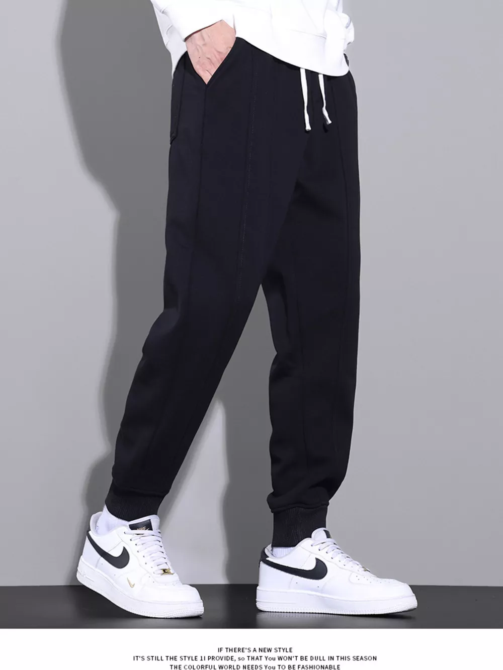 Men's Full Size Casual Drawstring Elastic Waist Ankle Cuffed Pants Plus Size