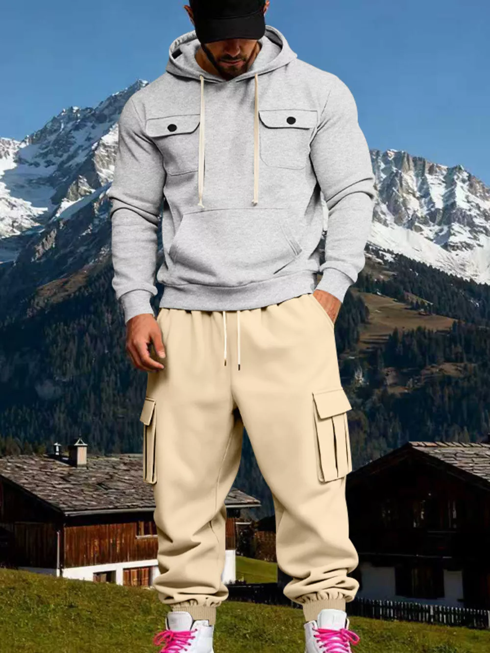 Men's Full Size Kangaroo Pocket Hoodie and Sweatpants Two-Piece Set Plus Size, image 18