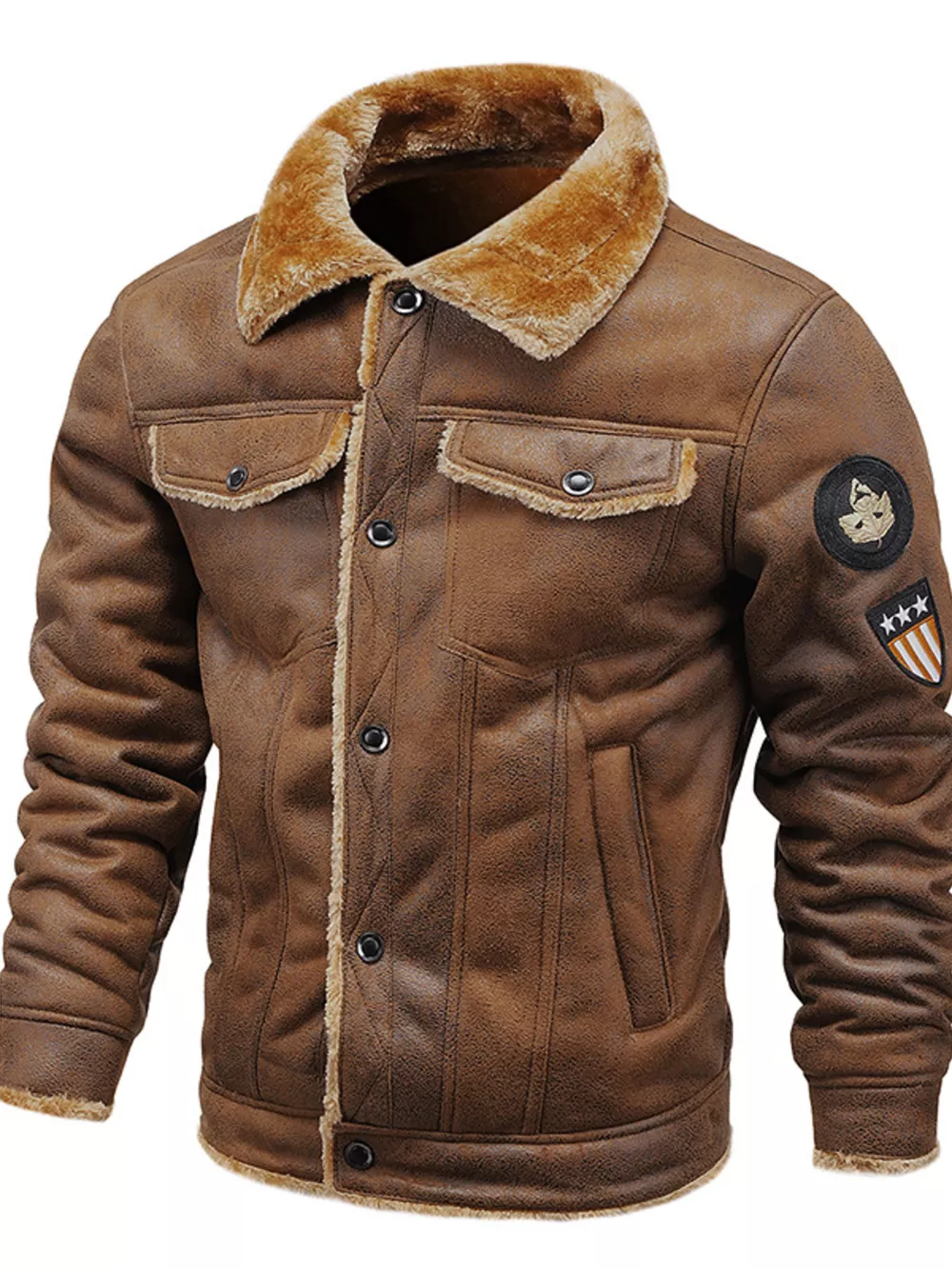 Men's Plus Size Snap Down Fur Collar Jacket, image 4