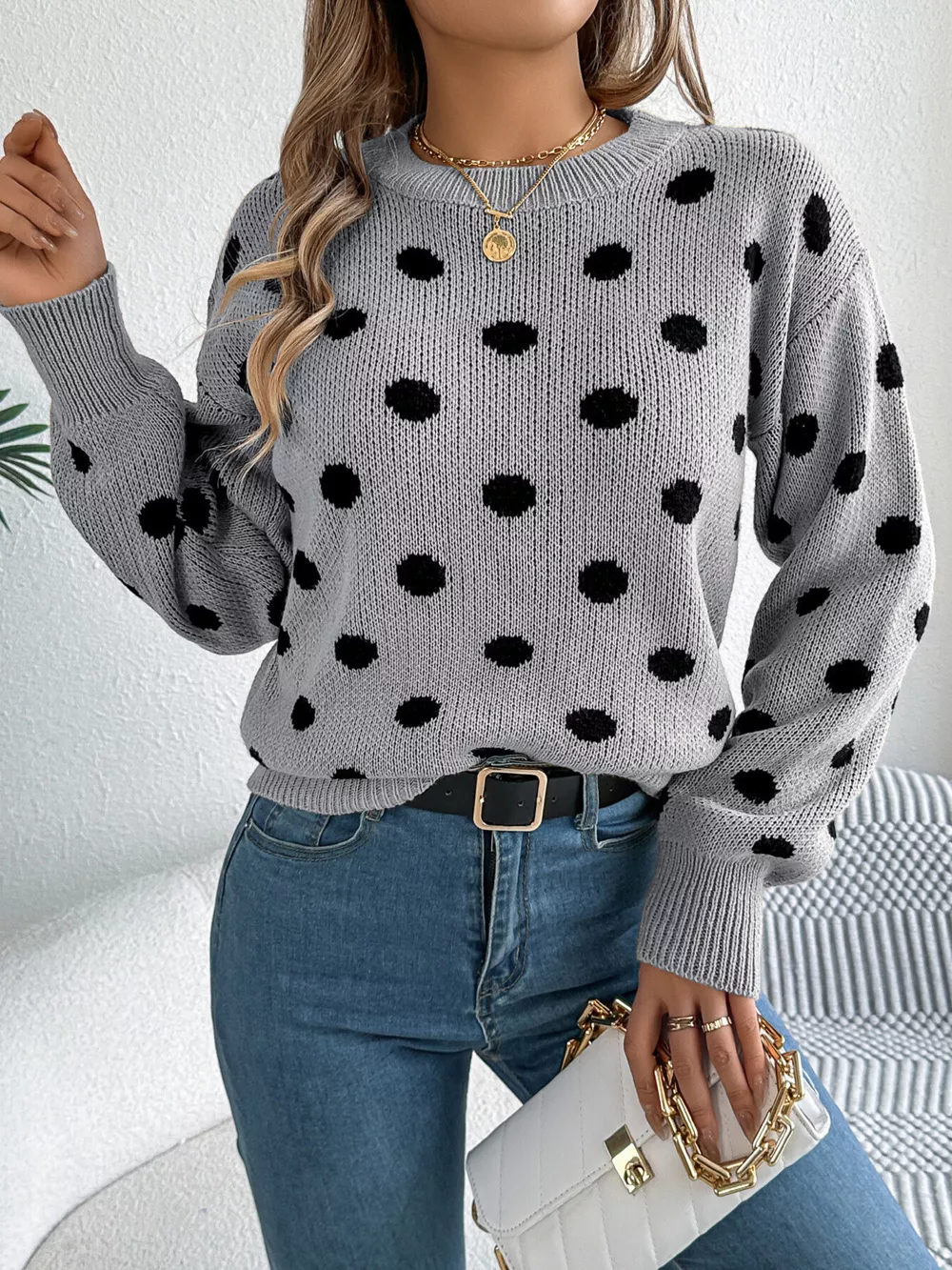 Polka Dot Round Neck Sweater, image 18