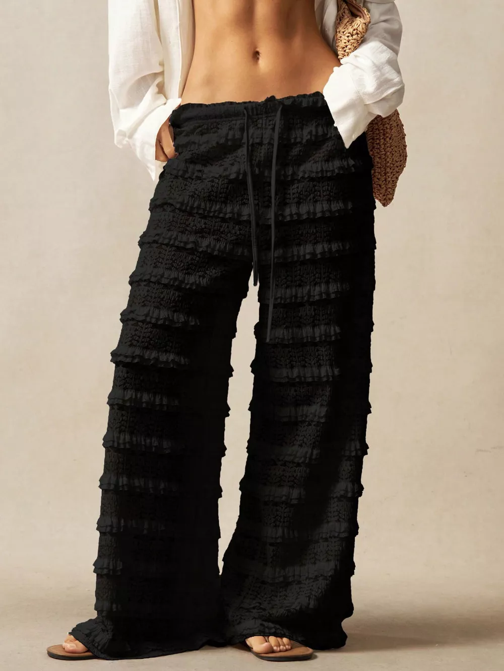 Lace Drawstring Wide-Leg Pants, image 6