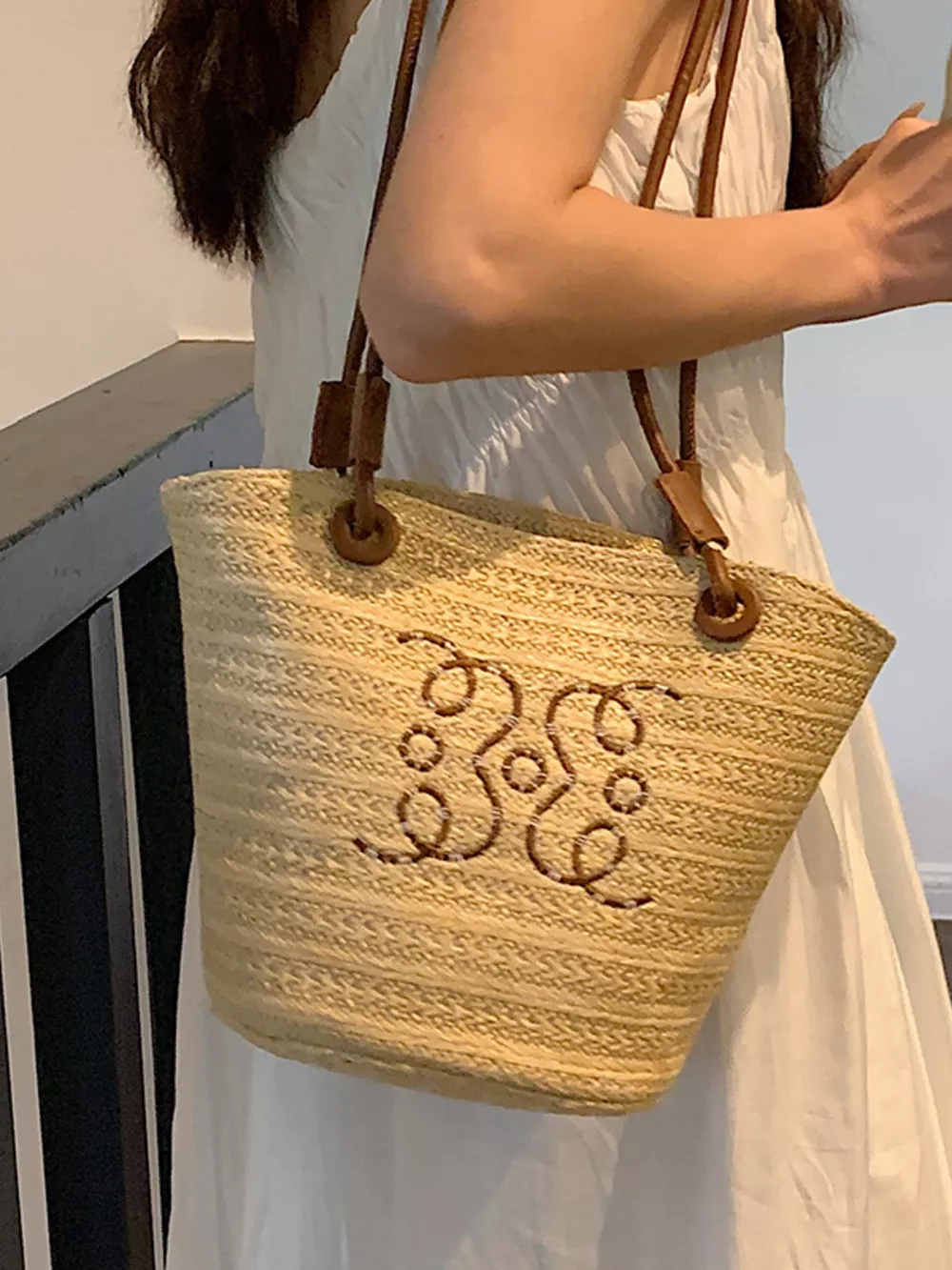 Straw Bucket Shoulder Bag, image 5