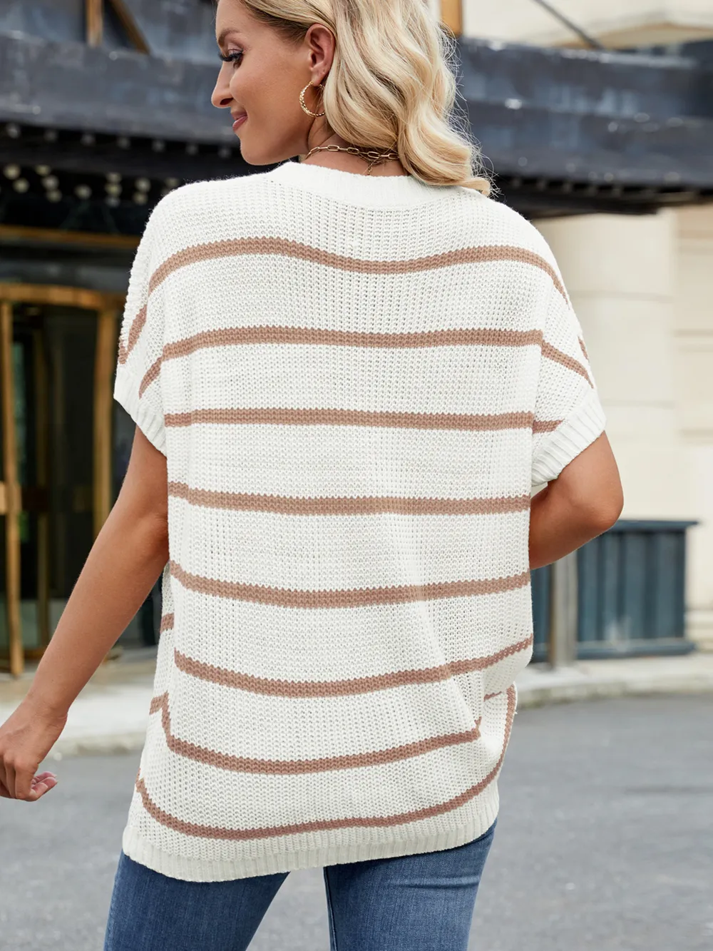 Striped Oversized Casual Sweater with Relaxed Fit, image 19