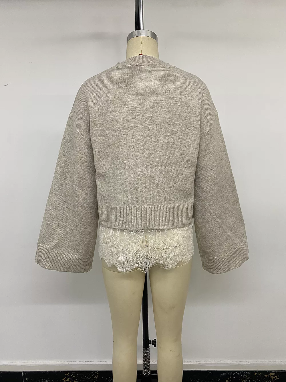 Layered Lace Hem Crew Neck Sweater, image 12
