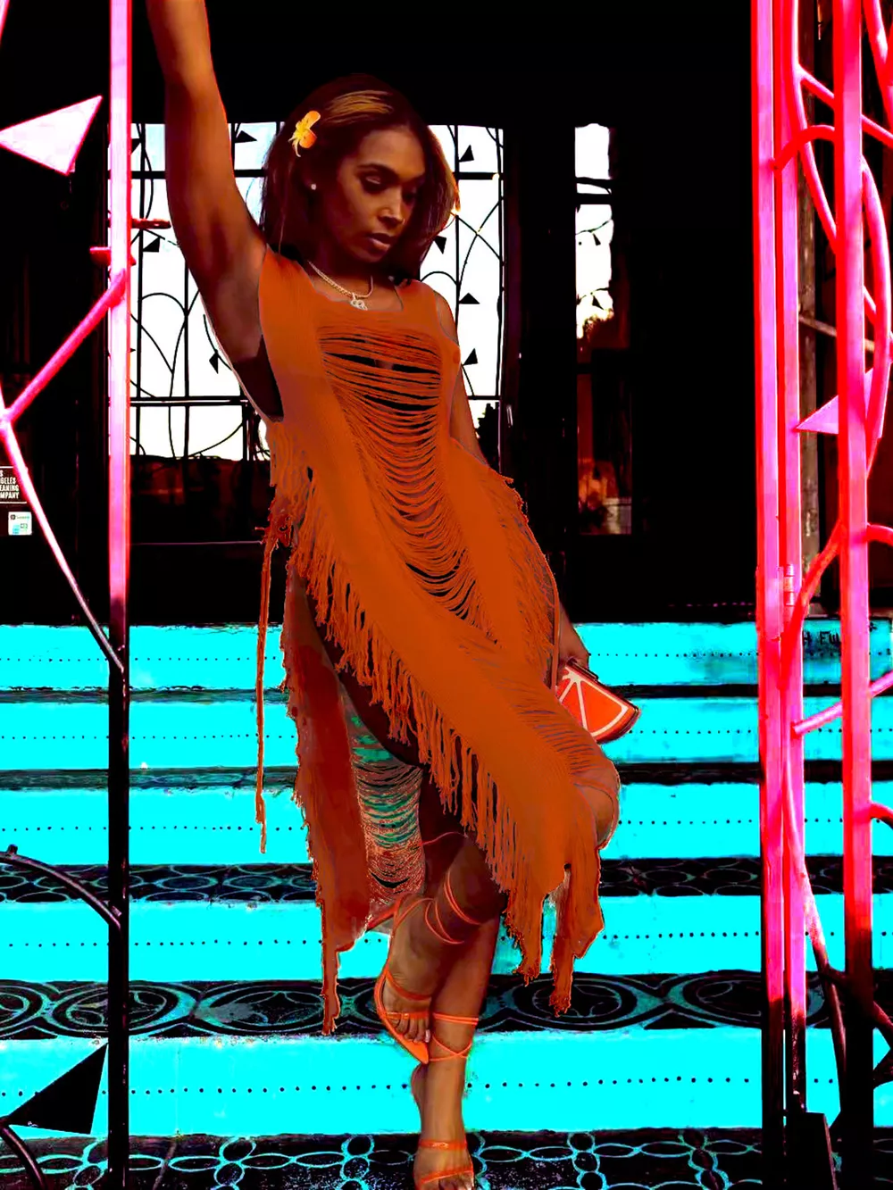 Fringe Split Square Neck Midi Dress, image 7
