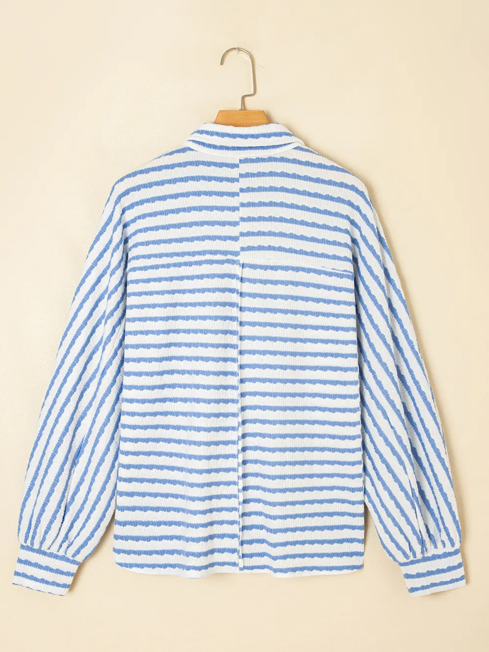 Stripe Half Button Collared Chest Pockets Loose Fit Blouse, image 9