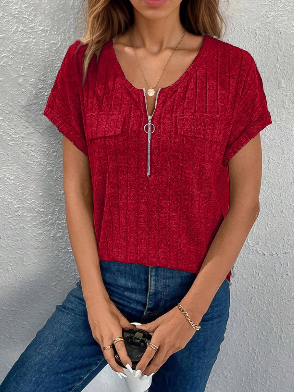 Zip-Front Short Sleeve T-Shirt, image 13