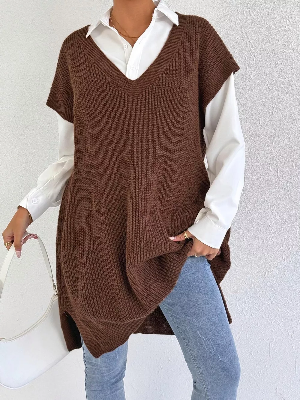 Oversized V-Neck Sweater Vest, image 5