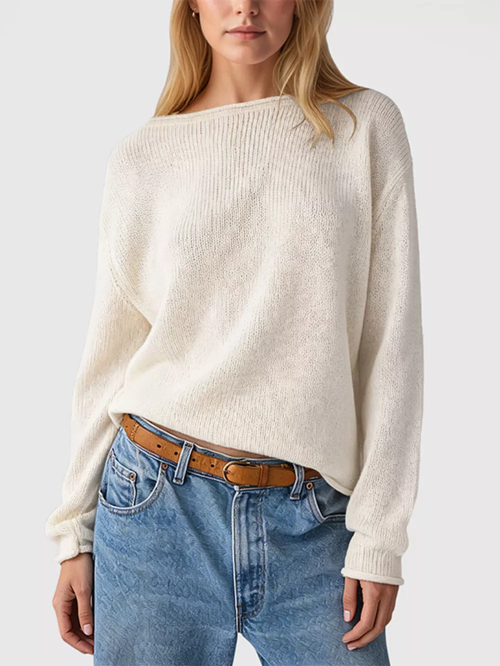 Casual Striped Boat Neck Sweater, image 9