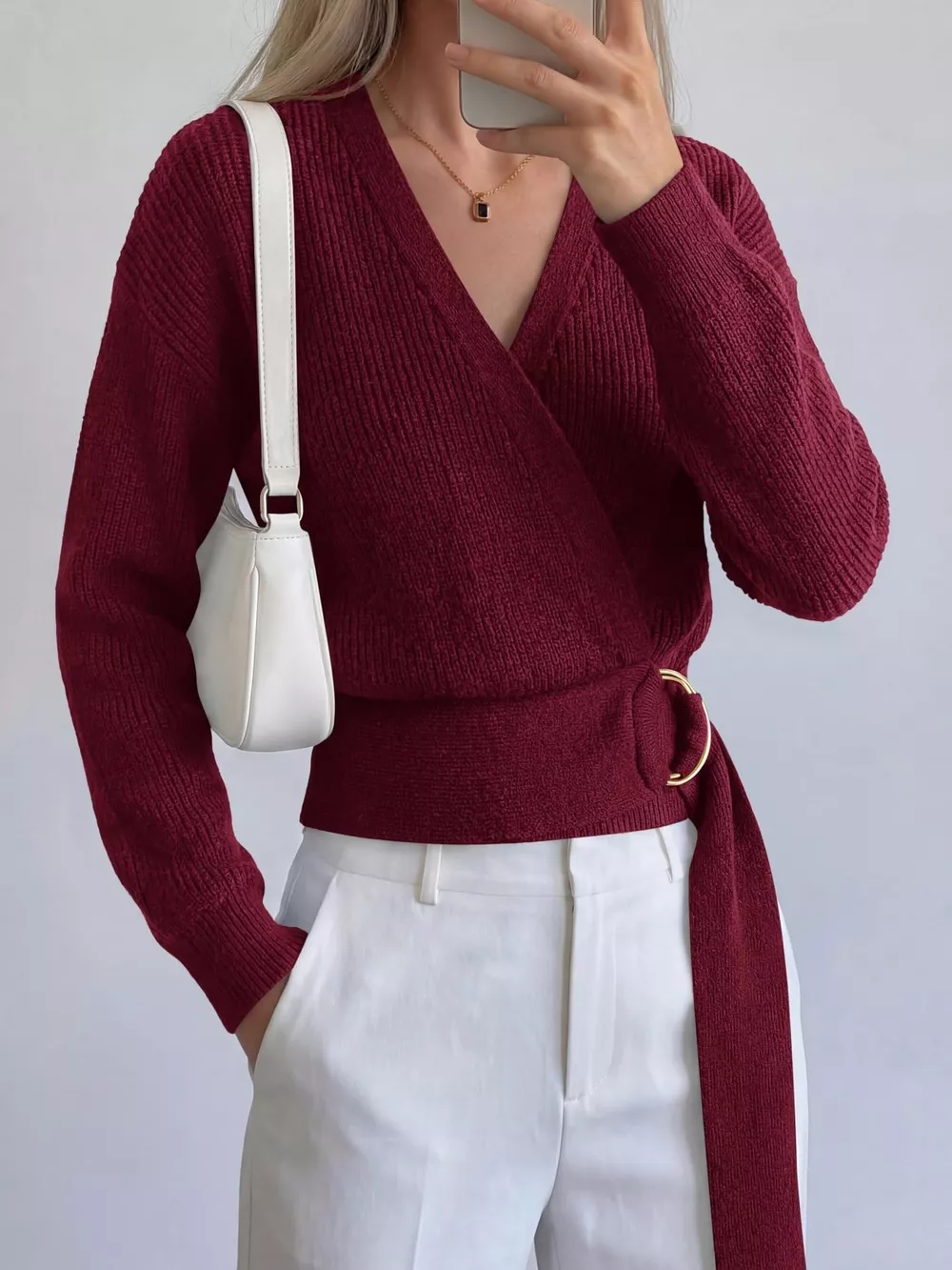 Metal Ring Detail Dropped Shoulder Sweater, image 15