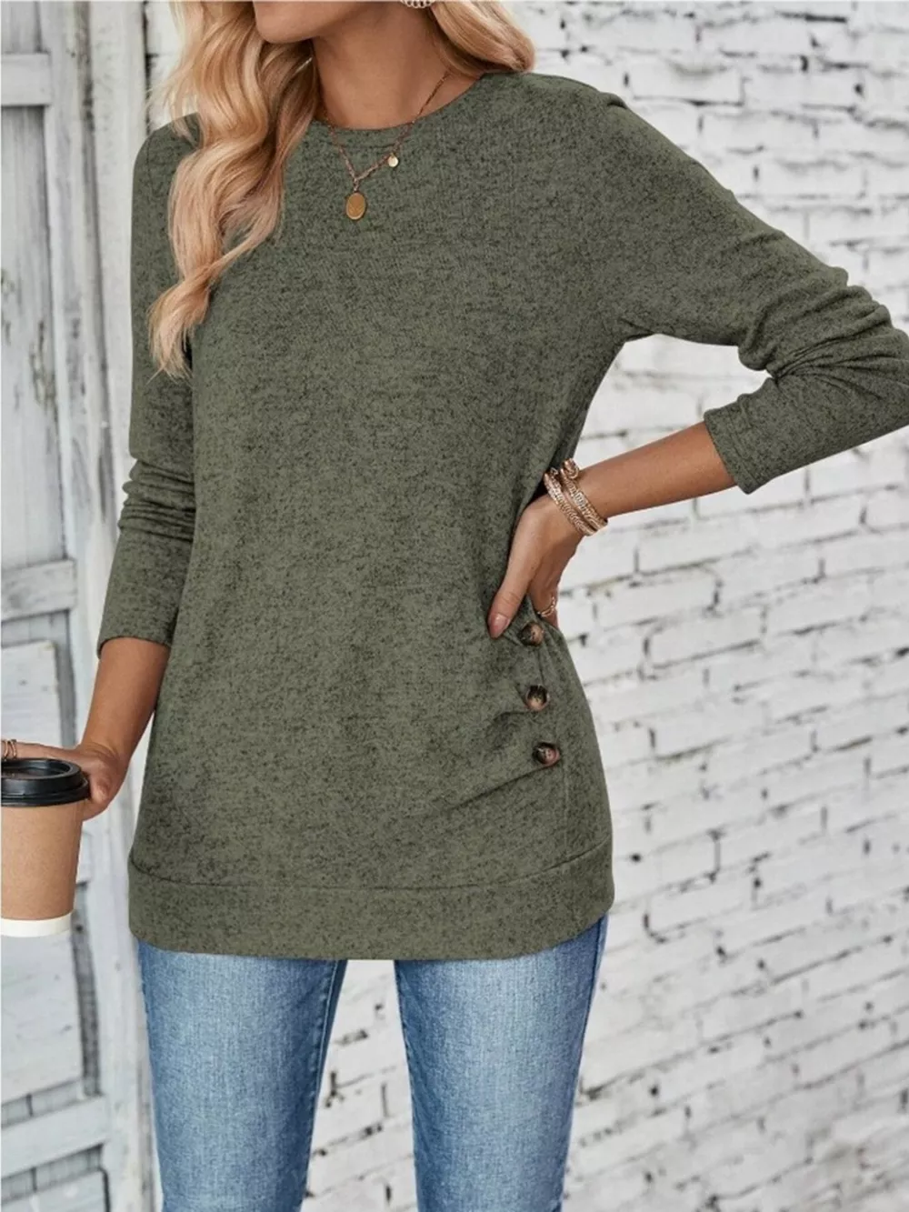 Casual Decor Button Long Sleeve T-Shirt, image 18