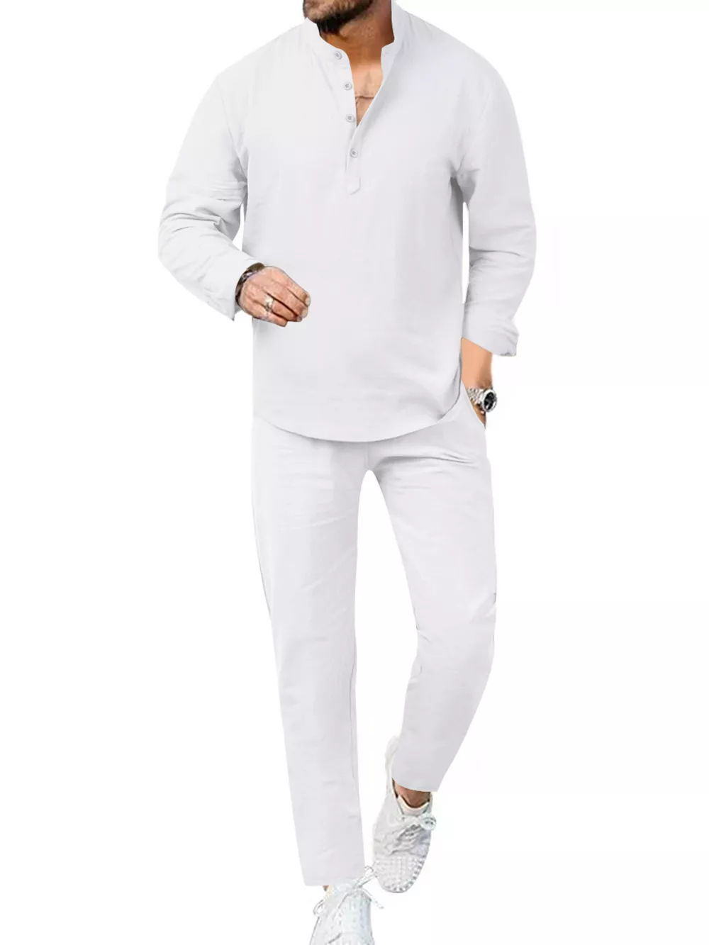 Men's Full Size Casual Long Sleeve Shirt and Pants Set Plus Size, image 5