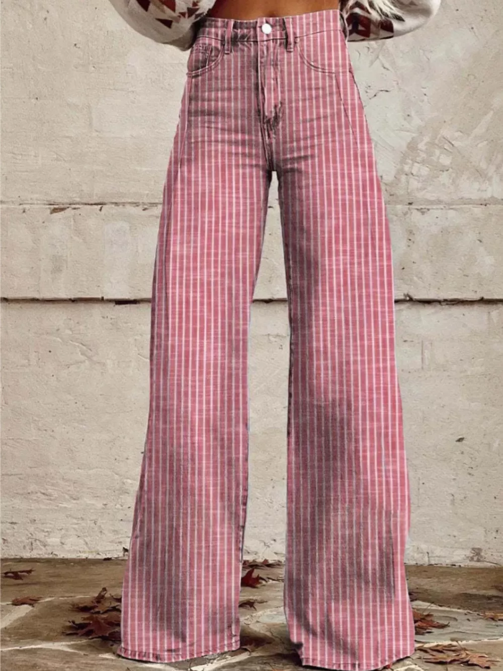 Striped High-Waisted Wide Leg Jeans, image 5