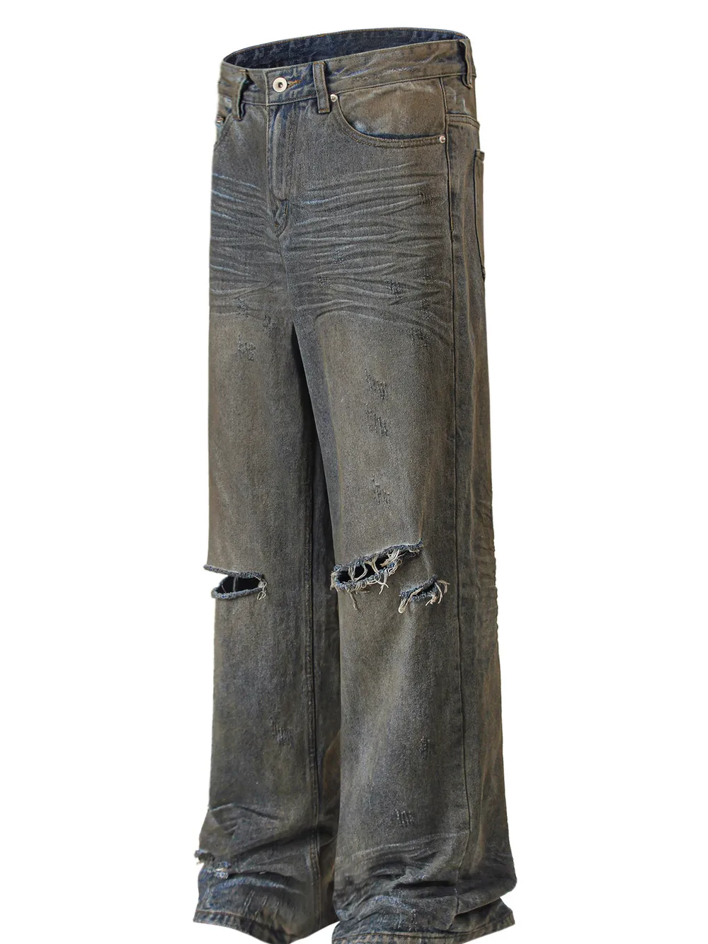 Men's Vintage Distressed Wide Leg Jeans, image 2