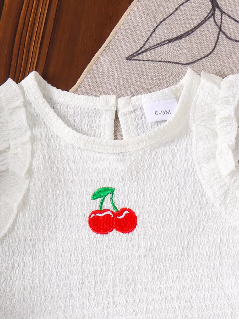 Children's Cherry Embroidered Top and Denim Shorts Set, image 2