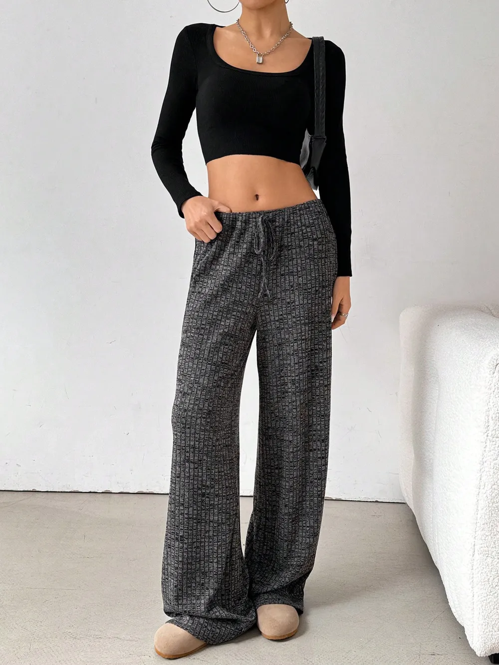 Striped Wide Leg Drawstring Pants, image 30